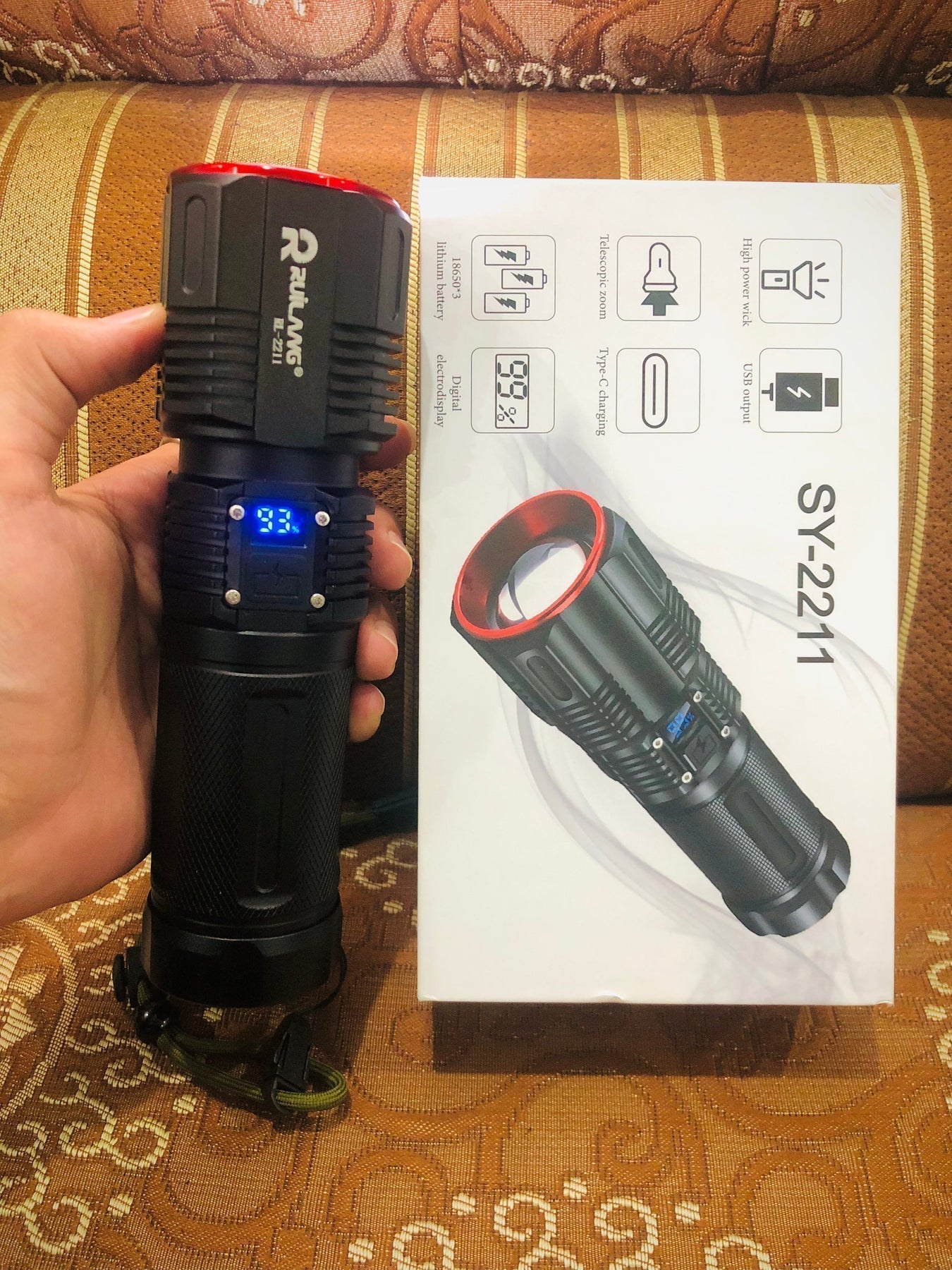 3-KM Range SY-2211 Hand Torch light LED - Battery Power Bank